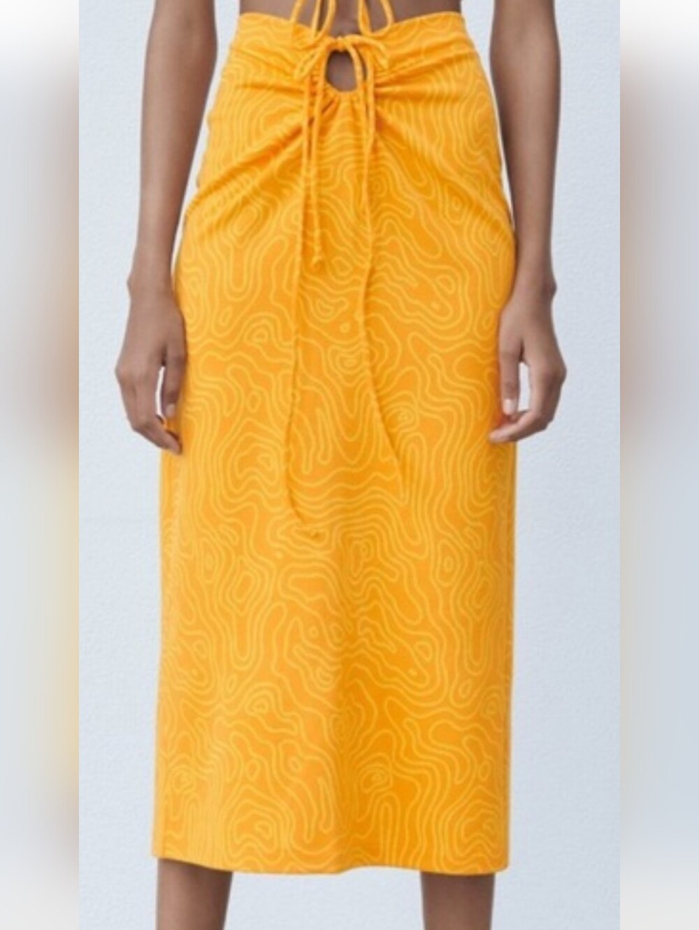 Zara Orange Abstract Print Cut-out Tie-Waist Midi Skirt, XL